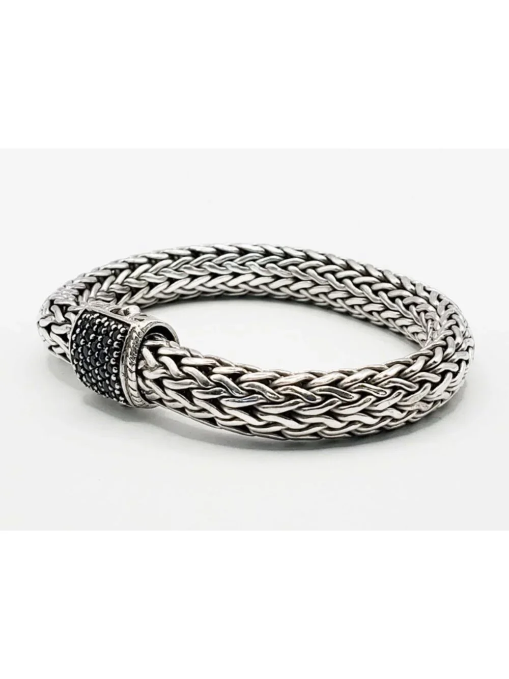 John Hardy 7.5mm Black Sapphire Icon Bracelet Sterling Silver Size M-L